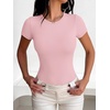 image:imageANRABESS Womens Short Sleeve Crew Neck BodysuitLight Pink