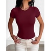 image:imageANRABESS Womens Short Sleeve Crew Neck BodysuitWine Red