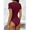 image:imageANRABESS Womens Short Sleeve Crew Neck BodysuitWine Red