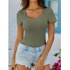 image:imageANRABESS Womens Short Sleeve Tops Built in Bra Summer Scoop Neck T ShirtsArmy Green