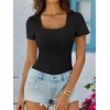 image:imageANRABESS Womens Short Sleeve Tops Built in Bra Summer Scoop Neck T ShirtsBlack