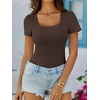 image:imageANRABESS Womens Short Sleeve Tops Built in Bra Summer Scoop Neck T ShirtsBrown