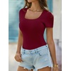 image:imageANRABESS Womens Short Sleeve Tops Built in Bra Summer Scoop Neck T ShirtsDeep Red