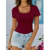 image:imageANRABESS Womens Short Sleeve Tops Built in Bra Summer Scoop Neck T ShirtsDeep Red