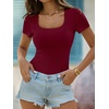 image:imageANRABESS Womens Short Sleeve Tops Built in Bra Summer Scoop Neck T ShirtsDeep Red