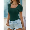 image:imageANRABESS Womens Short Sleeve Tops Built in Bra Summer Scoop Neck T ShirtsForest Green