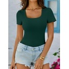 image:imageANRABESS Womens Short Sleeve Tops Built in Bra Summer Scoop Neck T ShirtsForest Green