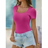 image:imageANRABESS Womens Short Sleeve Tops Built in Bra Summer Scoop Neck T ShirtsHot Pink