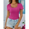 image:imageANRABESS Womens Short Sleeve Tops Built in Bra Summer Scoop Neck T ShirtsHot Pink