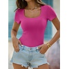 image:imageANRABESS Womens Short Sleeve Tops Built in Bra Summer Scoop Neck T ShirtsHot Pink
