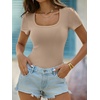 image:imageANRABESS Womens Short Sleeve Tops Built in Bra Summer Scoop Neck T ShirtsKhaki