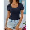 image:imageANRABESS Womens Short Sleeve Tops Built in Bra Summer Scoop Neck T ShirtsNavy Blue