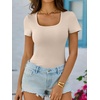 image:imageANRABESS Womens Short Sleeve Tops Built in Bra Summer Scoop Neck T ShirtsOatmeal