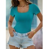 image:imageANRABESS Womens Short Sleeve Tops Built in Bra Summer Scoop Neck T ShirtsTeal