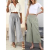 image:imageANRABESS Womens Striped Gingham Wide Leg Cropped Palazzo Pants with PocketsArmy Green White Plaid