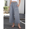 image:imageANRABESS Womens Striped Gingham Wide Leg Cropped Palazzo Pants with PocketsNavy Blue White Plaid