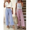 image:imageANRABESS Womens Striped Gingham Wide Leg Cropped Palazzo Pants with PocketsPink White Stripe