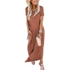 image:imageANRABESS Womens Summer Maxi Dress Short Sleeve Casual Sundress with PocketsBrown