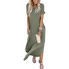 image:imageANRABESS Womens Summer Maxi Dress Short Sleeve Casual Sundress with PocketsOlive