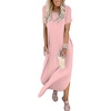 image:imageANRABESS Womens Summer Maxi Dress Short Sleeve Casual Sundress with PocketsPink White Dot