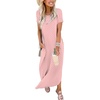 image:imageANRABESS Womens Summer Maxi Dress Short Sleeve Casual Sundress with PocketsPink White Dot