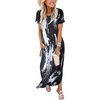 image:imageANRABESS Womens Summer Maxi Dress Short Sleeve Casual Sundress with PocketsTie Dye Black