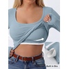 image:imageANRABESS Womens Tops Long Sleeve Shirt Built in BraGrey Blue