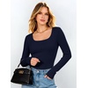 image:imageANRABESS Womens Tops Long Sleeve Shirt Built in BraNavy Blue