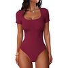image:imageANRABESS Bodysuits for Women Summer Short Sleeve Scoop Neck TopsDeep Red