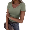 image:imageANRABESS Short Sleeve Tops for Women V Neck Ribbed Knit Basic Tee ShirtsSage Green