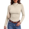 image:imageANRABESS Women Long Sleeve Mock Neck Shirts Fall Ruched Fitted Thermal TopsBeige