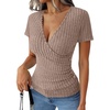 image:imageANRABESS Women Short Sleeve V Neck ShirtsTan