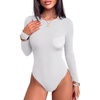 image:imageANRABESS Womens Built in Bra Long Sleeve Ribbed BodysuitsWhite