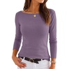 image:imageANRABESS Womens Fall Long Sleeve Boat Neck Lightweight SweatersGrey Purple