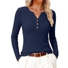 image:imageANRABESS Womens Long Sleeve Shirts Henley V Neck Thermal TopNavy Blue