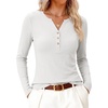 image:imageANRABESS Womens Long Sleeve Shirts Henley V Neck Thermal TopWhite