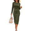 image:imageANRABESS Womens Long Sleeve WrinkleFree Fall Tie Waist Midi DressArmy Green