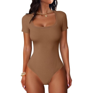 image:imageANRABESS Bodysuits for Women Summer Short Sleeve Scoop Neck TopsBronze