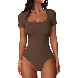 image:imageANRABESS Bodysuits for Women Summer Short Sleeve Scoop Neck TopsCoffee