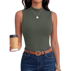 image:imageANRABESS Mock Neck Tank Tops for Women Ribbed Slim Fit Sleeveless TopsArmy Green