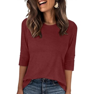 image:imageANRABESS Womens 34 Sleeve Top Wrinkle Free Summer Fall Casual T ShirtsDark Red