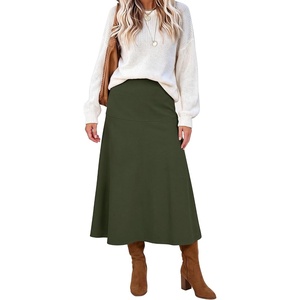 image:imageANRABESS Womens A Line High Waist Fall Midi SkirtArmy Green