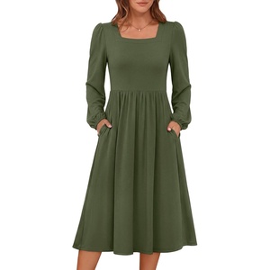 image:imageANRABESS Womens Fall Long Sleeve ALine Midi DressArmy Green