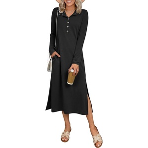 image:imageANRABESS Womens Long Sleeve Fall Midi Dresses with PocketsBlack