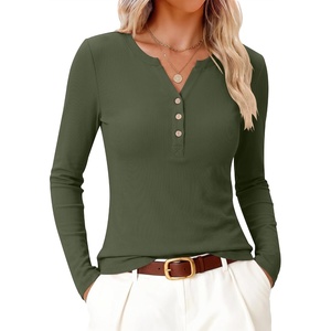 image:imageANRABESS Womens Long Sleeve Shirts Henley V Neck Thermal TopArmy Green