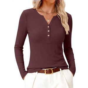 image:imageANRABESS Womens Long Sleeve Shirts Henley V Neck Thermal TopDark Red