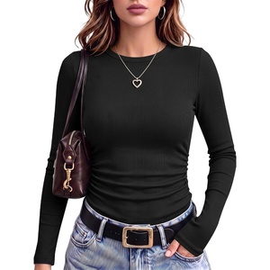 image:imageANRABESS Womens Long Sleeve Shirts Ruched Fitted TopsBlack