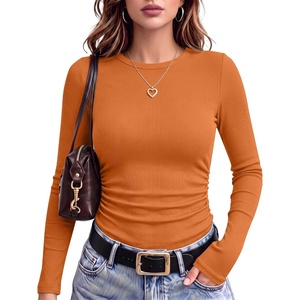 image:imageANRABESS Womens Long Sleeve Shirts Ruched Fitted TopsOrange