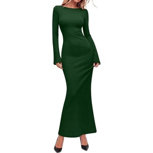 image:imageANRABESS Womens Ribbed Fall Long Sleeve Bodycon Maxi DressDeep Green