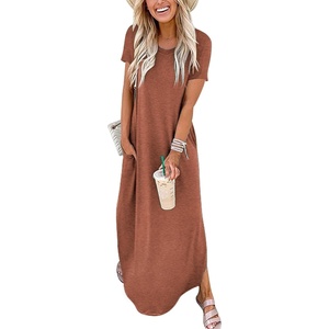 image:imageANRABESS Womens Summer Maxi Dress Short Sleeve Casual Sundress with PocketsBrown